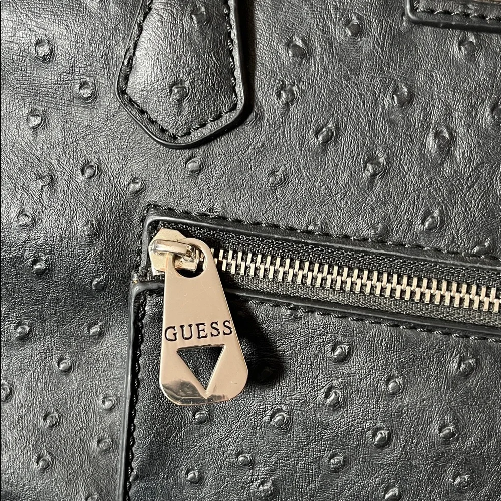 GUESS Black Textured Satchel with Front Zip Pocket - Picture 3 of 14